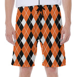 Orange White And Black Argyle Print Men's Beach Shorts