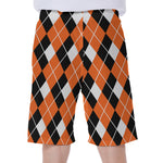 Orange White And Black Argyle Print Men's Beach Shorts