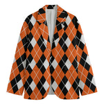 Orange White And Black Argyle Print Men's Blazer
