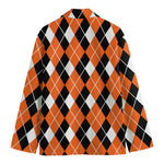 Orange White And Black Argyle Print Men's Blazer