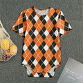 Orange White And Black Argyle Print Men's Bodysuit
