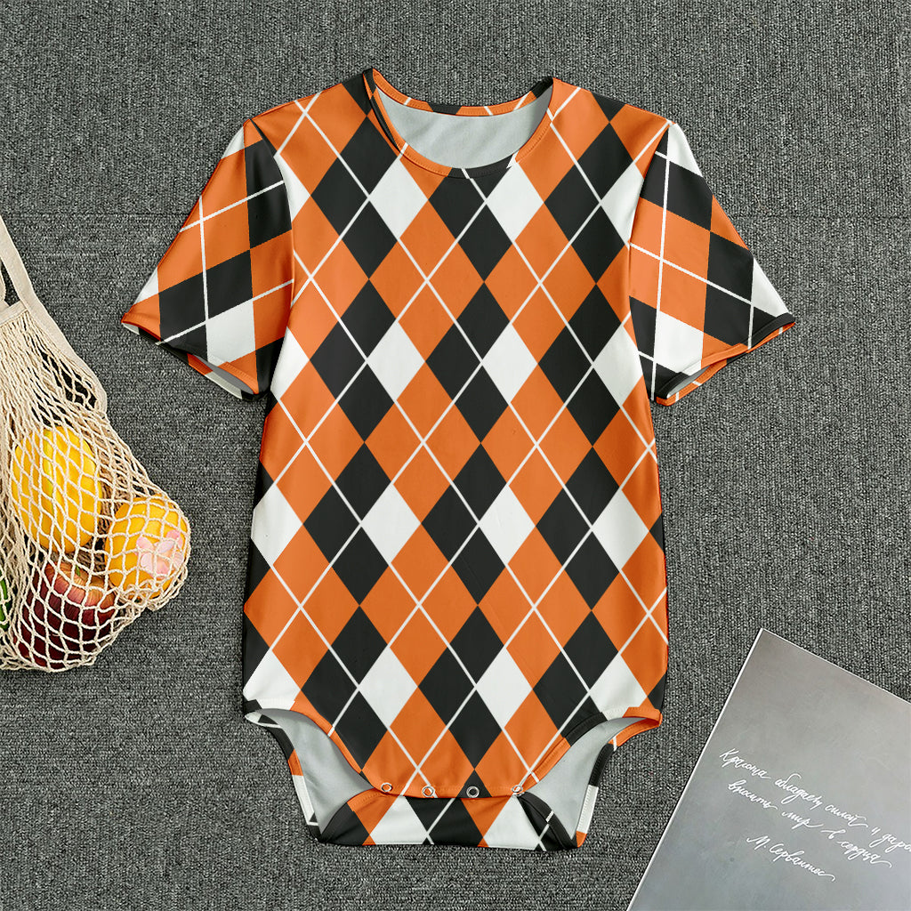 Orange White And Black Argyle Print Men's Bodysuit