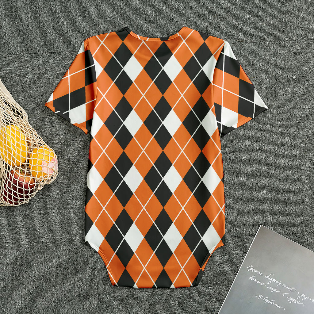 Orange White And Black Argyle Print Men's Bodysuit