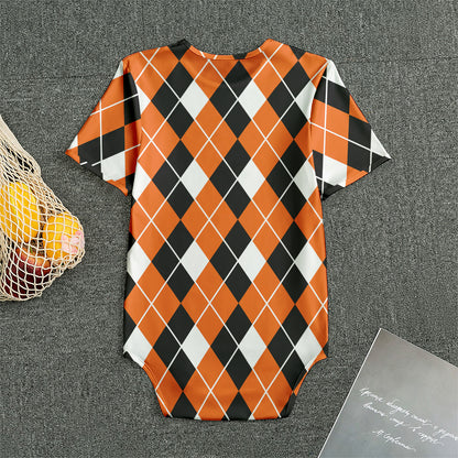 Orange White And Black Argyle Print Men's Bodysuit
