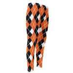 Orange White And Black Argyle Print Men's Compression Pants