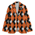 Orange White And Black Argyle Print Men's Cotton Blazer