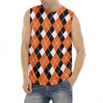 Orange White And Black Argyle Print Men's Fitness Tank Top