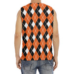 Orange White And Black Argyle Print Men's Fitness Tank Top