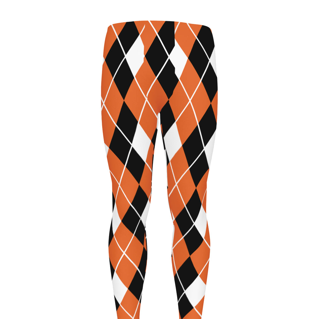 Orange White And Black Argyle Print Men's leggings