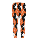 Orange White And Black Argyle Print Men's leggings