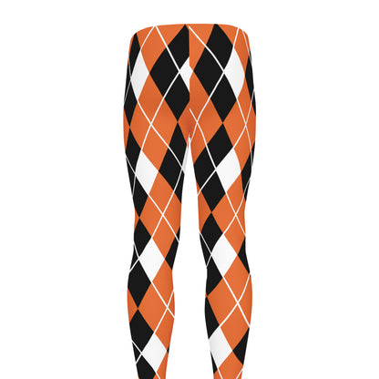 Orange White And Black Argyle Print Men's leggings