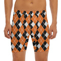 Orange White And Black Argyle Print Men's Long Boxer Briefs