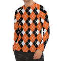 Orange White And Black Argyle Print Men's Long Sleeve Rash Guard