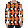 Orange White And Black Argyle Print Men's Long Sleeve T-Shirt