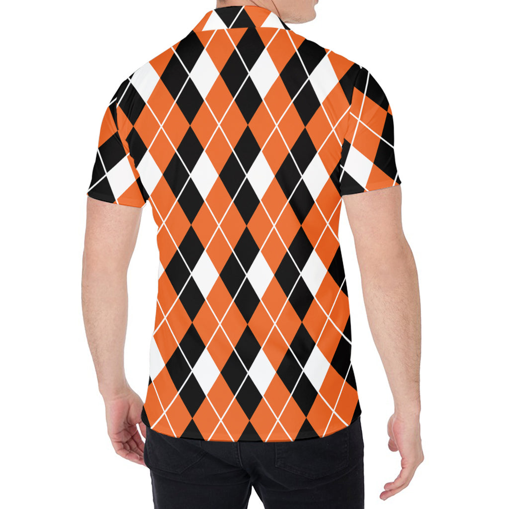 Orange White And Black Argyle Print Men's Shirt