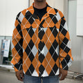 Orange White And Black Argyle Print Men's Shirt Jacket