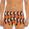 Orange White And Black Argyle Print Men's Short Boxer Briefs