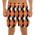 Orange White And Black Argyle Print Men's Split Running Shorts