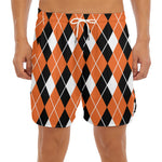Orange White And Black Argyle Print Men's Split Running Shorts