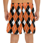 Orange White And Black Argyle Print Men's Split Running Shorts