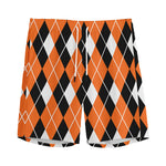 Orange White And Black Argyle Print Men's Sports Shorts