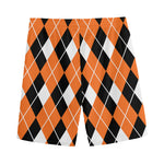 Orange White And Black Argyle Print Men's Sports Shorts