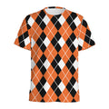 Orange White And Black Argyle Print Men's Athletic T-Shirt