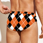 Orange White And Black Argyle Print Men's Swim Briefs