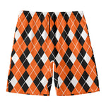 Orange White And Black Argyle Print Men's Swim Trunks