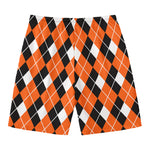 Orange White And Black Argyle Print Men's Swim Trunks