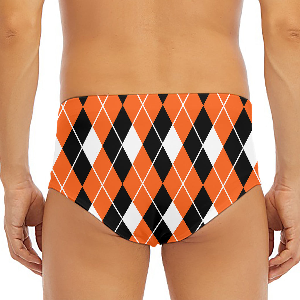 Orange White And Black Argyle Print Men's Triangle Swim Briefs