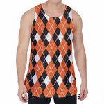 Orange White And Black Argyle Print Men's Velvet Tank Top