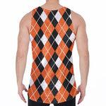 Orange White And Black Argyle Print Men's Velvet Tank Top