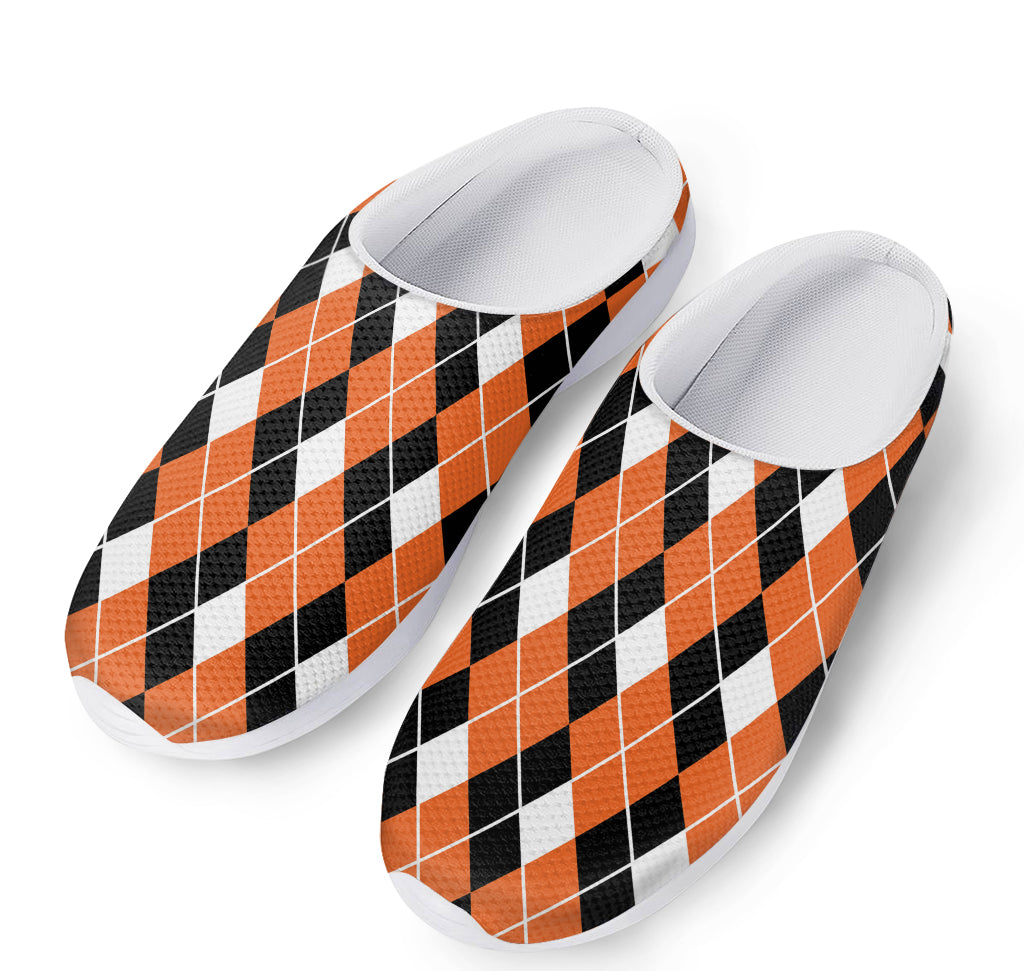 Orange White And Black Argyle Print Mesh Casual Shoes