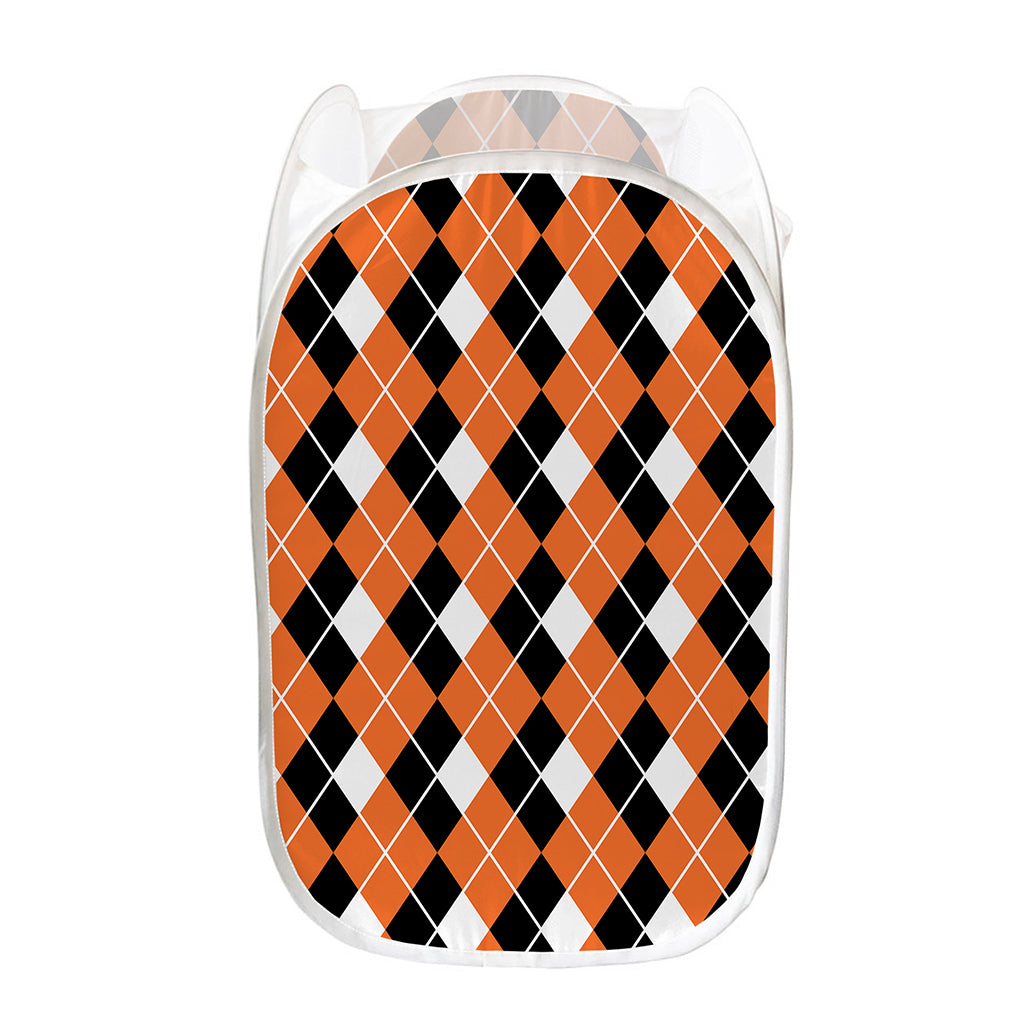 Orange White And Black Argyle Print Mesh Laundry Hamper