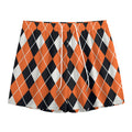 Orange White And Black Argyle Print Mesh Shorts