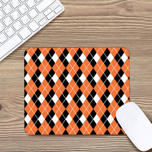 Orange White And Black Argyle Print Mouse Pad