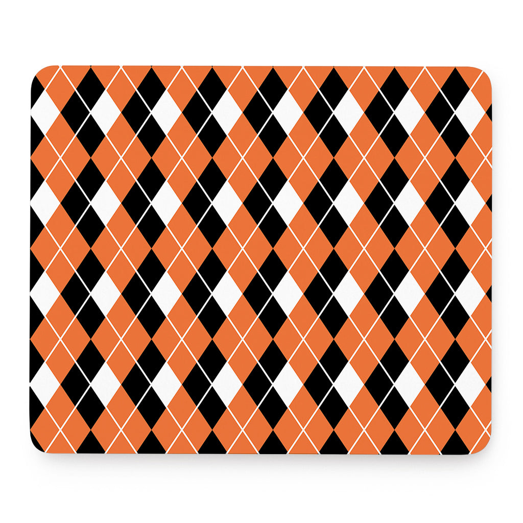 Orange White And Black Argyle Print Mouse Pad