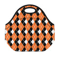Orange White And Black Argyle Print Neoprene Lunch Bag