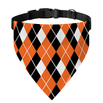 Orange White And Black Argyle Print Over The Collar Dog Bandana