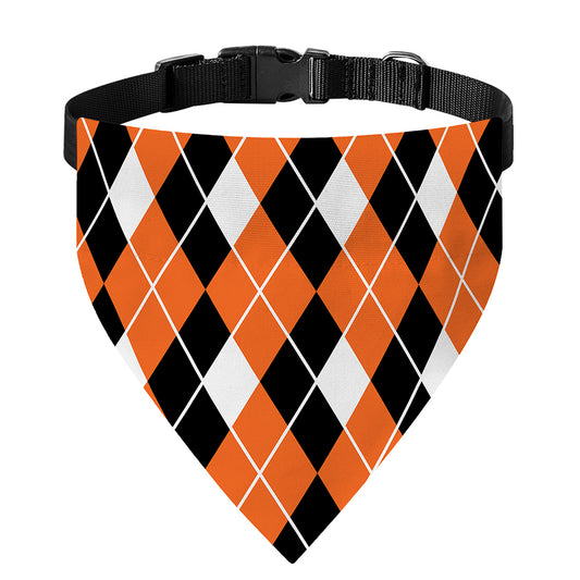 Orange White And Black Argyle Print Over The Collar Dog Bandana