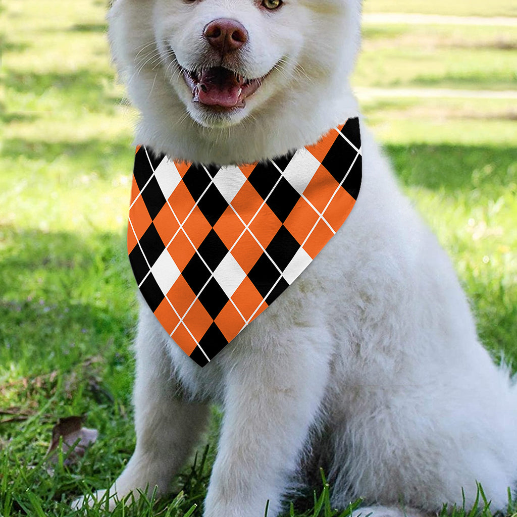 Orange White And Black Argyle Print Over The Collar Dog Bandana