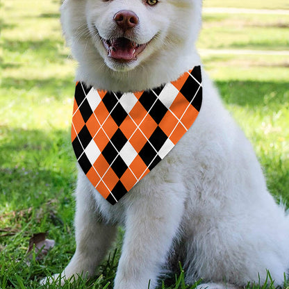 Orange White And Black Argyle Print Over The Collar Dog Bandana