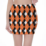 Orange White And Black Argyle Print Pencil Mini Skirt