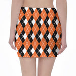 Orange White And Black Argyle Print Pencil Mini Skirt