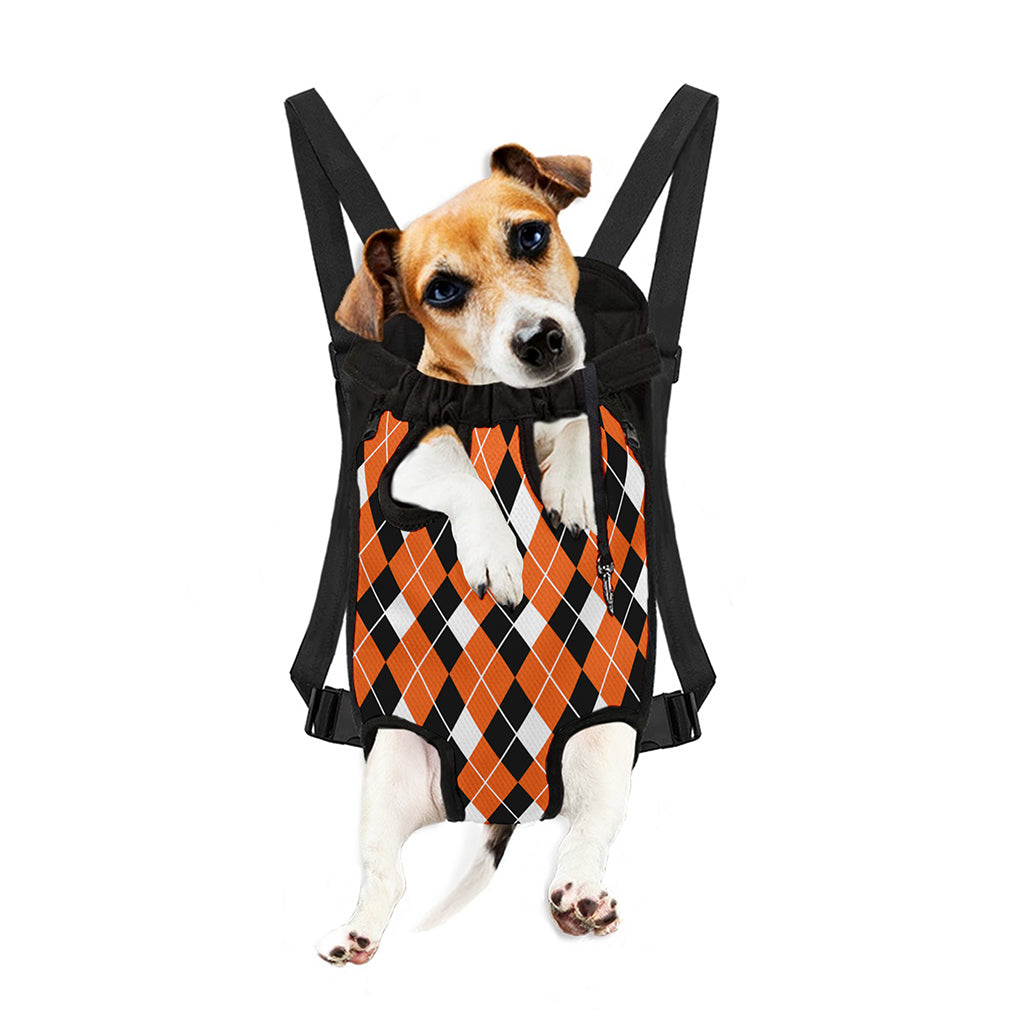 Orange White And Black Argyle Print Pet Carrier Backpack