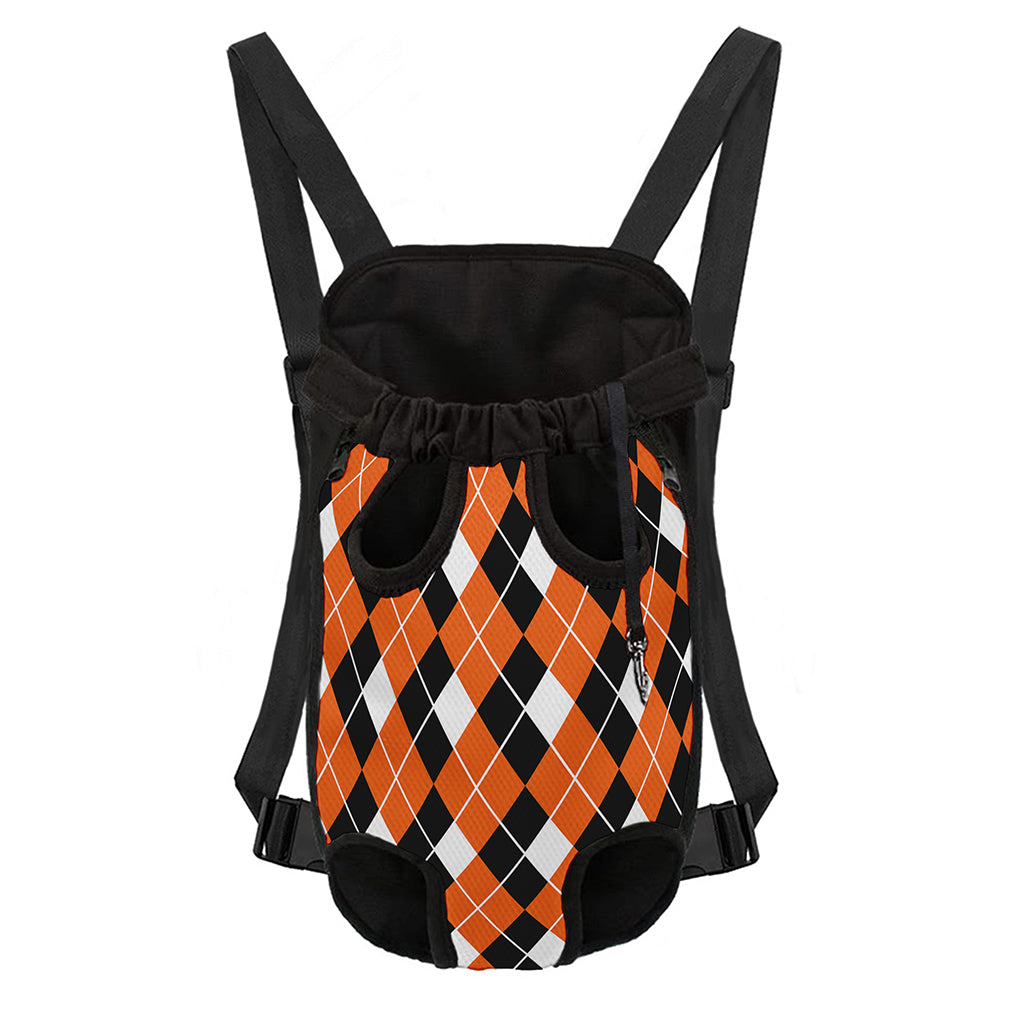 Orange White And Black Argyle Print Pet Carrier Backpack