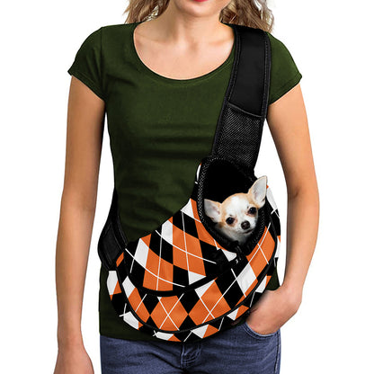Orange White And Black Argyle Print Pet Sling Carrier