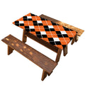 Orange White And Black Argyle Print Picnic Table Cover