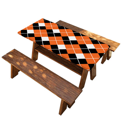 Orange White And Black Argyle Print Picnic Table Cover